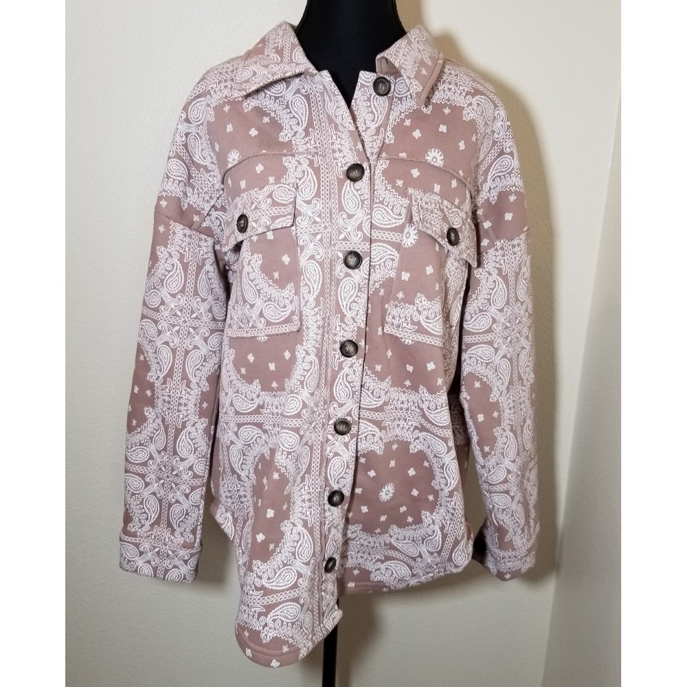 Pink Lily Womens Medium Shacket Country Western Retro Grunge Festival Bandana